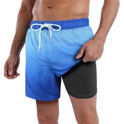 AI'MAGE Badeshorts Herren Badehose Tunnelzug Schwimmhose Männer Boardshorts mit Tunnelzug, Dunkelblau Farbverlauf XL von AI'MAGE