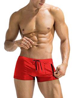 AI'MAGE Badeshorts Herren Trocken mit Tunnelzug Badehose Sport Kurz Jungen Schwimmhose Beachshorts Resistent Männer Men's Swimming Trunks, Rot, XL von AI'MAGE