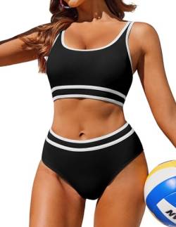 AI'MAGE Bikini Damen Set Push Up Bauchweg Badeanzug High Waist Bademode Sport Zweiteiliger, Schwarz M von AI'MAGE
