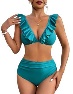 AI'MAGE Bikini Set Damen hohe Taille 2er Pack Badeanzug Sexy Urlaub Push Up Swimwear Blau Grün XL von AI'MAGE