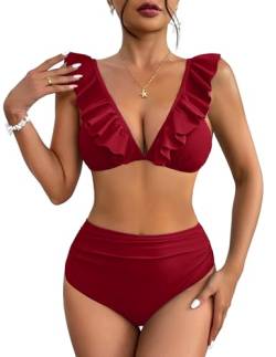 AI'MAGE Bikini Set Damen hohe Taille 2er Pack Badeanzug Sexy Urlaub Push Up Swimwear Rot XL von AI'MAGE
