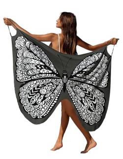 AI'MAGE Damen Badekleid mit Schmetterlingsmotiv, gestreift, leicht, Kimono, Strandkleidung, Größe S-XL, Schwarz-Print1, Medium von AI'MAGE