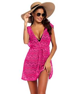 AI'MAGE Damen Strandkleid Bikini Cover Up Strandponcho Sommer Bademode Strand Vertuschen Shirt rosa M von AI'MAGE