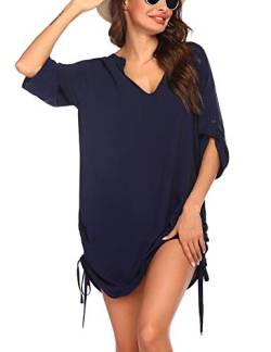 AI'MAGE Damen Strandkleid Bikini Cover Ups Sommer Bademode Strand Vertuschen Shirt Bikini Chiffon Tunika Marine blau S von AI'MAGE