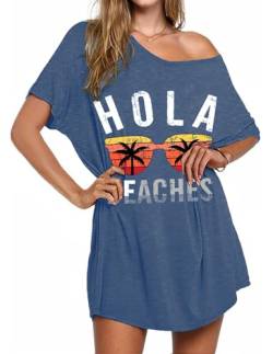 AI'MAGE Damen Strandkleider Strandtunika Kurzarm Strandbluse Strandponcho Somme rBadeanzug Pareos Boyfriend-Stil Badeanzug Bademode Bikini Cover Up S-XXL Schwarz Blau Weiß,Hellblau,L von AI'MAGE