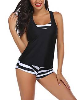 AI'MAGE Damen Tankini 3-Teilig Fitness Bademode ohne Verstärkung mit Hotpants Set Beachwear Badeanzug Badeanzüge Oberteil mit Badeshorts, Pat1, XXL von AI'MAGE