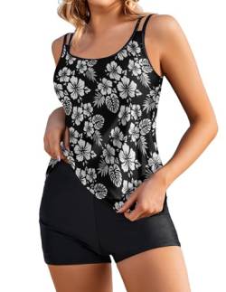 AI'MAGE Damen zweiteilig Badeanzug Push up Bademoden bauchweg Tankini Set high Waist Tankini Beachwear Hotpants,Schwarz + Weiß,L von AI'MAGE