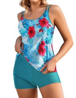 AI'MAGE Damen zweiteilig Badeanzug Push up Bademoden bauchweg Tankini Set high Waist Tankini Beachwear Hotpants,Weiß + Grün,L von AI'MAGE