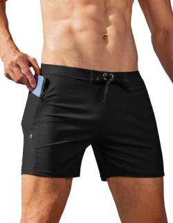 AI'MAGE Herren-Badehose, schnelltrocknend, sexy Badeanzug, Reißverschlusstaschen, Bademode mit Netzfutter, Schwarz, XL Kurz von AI'MAGE