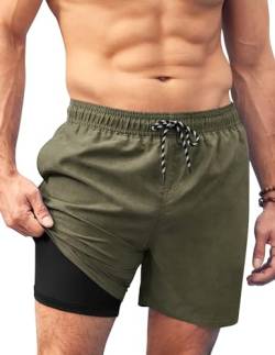 AI'MAGE Herren Badehose mit Kompressionsfutter 2 in 1 Badeanzug schnell trocknend Boardshorts Swimshorts mit Taschen Grün M von AI'MAGE