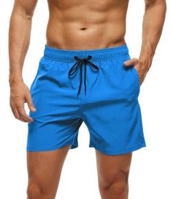 AI'MAGE Herren Badeshorts Badehose Kurzen Strandhose Sporthose Schwimmhose mit Meshfutter, Blau XL von AI'MAGE