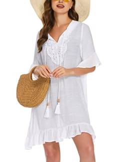 AI'MAGE Strandkleid Damen Bikini Cover Up Strandponcho Sommer Strand Tunika Strandurlaub Badeanzug Casual Weiß M von AI'MAGE