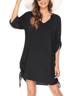 AI'MAGE Strandkleid Damen Bikini Cover Up Strandponcho Sommerkleid Longshirt Tunika Strand Pareo Kurz Schwarz XL von AI'MAGE