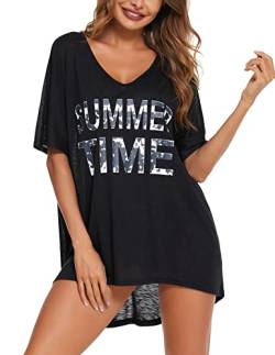 AI'MAGE Strandkleid Damen V-Ausschnitt Oversize Strandponcho Bikini Cover Up Beachwear Sommerkleid Badekleid Badeanzug S-XXL,Schwarz,L von AI'MAGE