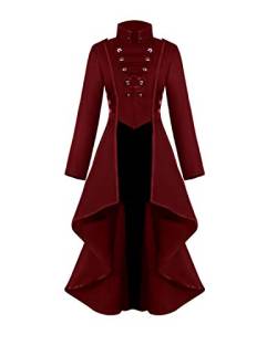 Rattlebush Gothic Tailcoat Halloween Kostüme für Frauen, Mittelalter unregelmäßiger Saum Steampunk Korsett viktorianische Tailcoat Jacke - Rot - M (Büste: 100 cm) von AI'MOURI