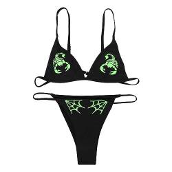 AIBEARTY Damen Schädel Brief Gedruckt Zweiteiliger Badeanzug High Cut Triangel Bikini Set für Party Festival Halloween, Skorpion, XL von AIBEARTY