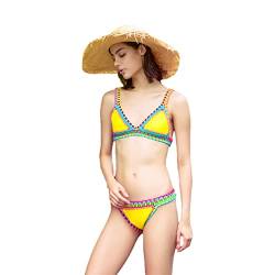 AIBEARTY Damen handgehäkelter gestrickter zweiteiliger Bikini Badeanzug Set Sexy Bohemian Tranigle Badeanzug Bademode, gelb, S von AIBEARTY