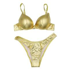 AIBEARTY Frauen Sexy Micro Bikini Set Glänzend Metallic 2 Stück Badeanzug Push Up Bügel Bademode Badeanzug, Metallic, Gold, S von AIBEARTY