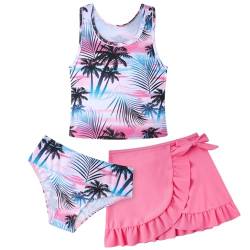 AIDEAONE Badeanzüge für Mädchen im Teenageralter Sommer Bikini Helle Farben Hawaii Dreiteiliges Set Schwimmkostüm Urlaub Strand 8-9 Jahre von AIDEAONE