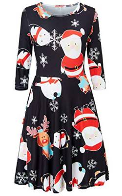 AIDEAONE Damen Weihnachten Kleid 3/4 Ärmel Midi Weich Kleid Lustig Pinguin Druck von AIDEAONE