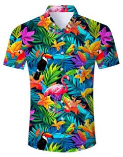 AIDEAONE Hemd Flamingo Herren Aloha Knopf Hemd Kurzarm Urlaub Beach Style von AIDEAONE