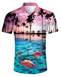 AIDEAONE Herren Aloha Hawaiian Hemd Kurzarm Urlaub Hemden Rosa Flamingo von AIDEAONE