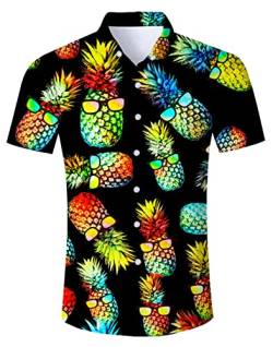 AIDEAONE Herren Aloha Hawaiihemden Hemden Kurzarm Knopf Hemd mit Palmen Ananas von AIDEAONE