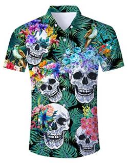 AIDEAONE Herren Aloha Hawaiihemden Hemden Kurzarm Knopf Hemd mit Totenkopf von AIDEAONE