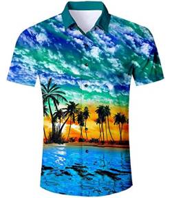 AIDEAONE Herren Blau Hawaii Kurzarm Hemd Knopf Hemd Urlaub Freizeithemd von AIDEAONE