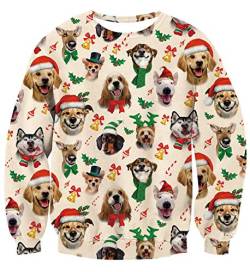 AIDEAONE Herren Damen Weihnachten 3D Hundeier Pullover Rundhals Sweatshirt von AIDEAONE