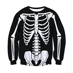 AIDEAONE Herren Halloween Skelett Sweatshirt Rundhals Schwarz Pullover Sweatshirt von AIDEAONE