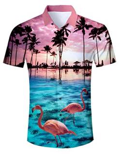 AIDEAONE Herren Hawaii Aloha Hemd Kurzarm Urlaub Hemd Strandkleidung Rosa von AIDEAONE