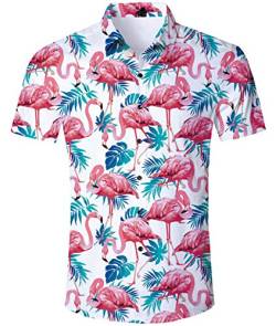 AIDEAONE Herren Hawaii-Hemd mit Knopfleiste, Normale Passform, Strand Gr. M, Flamingos von AIDEAONE