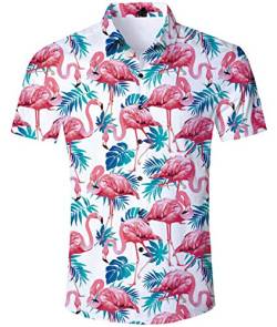 AIDEAONE Herren Hawaii-Hemd mit Knopfleiste, Normale Passform, Strand Gr. XL, Flamingos von AIDEAONE