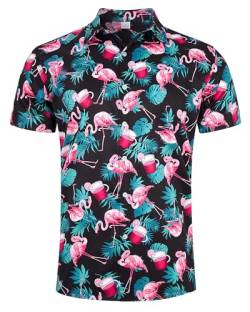 AIDEAONE Herren Hawaiihemden Hemden Kurzarm Knopf Hemd mit Flamingo von AIDEAONE