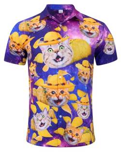 AIDEAONE Herren Hawaiihemden Hemden Kurzarm Knopf Lustiges Hemd mit Katze von AIDEAONE