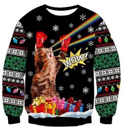 AIDEAONE Herren Weihnachten Lustige Katze Jumper Langarm Sweatshirt Schwarz von AIDEAONE