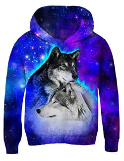 AIDEAONE Junge Teenager Hoodie 3D Kapuzenpullover Pulli Galaxy Wolf 6-7 Jahre (L) von AIDEAONE