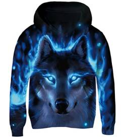 AIDEAONE Jungen Pulli Mädchen Hoodie Fleece Kinder 3D Kapuzenpullover Wolf 11-14 Jahre von AIDEAONE