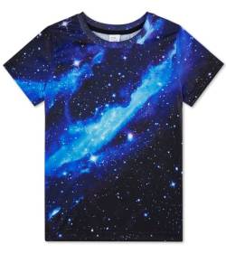 AIDEAONE Jungen T-Shirts Sommer Tops Bunt Drucken Lustig Kinder T-Shirt 13-14 Jahre,Blauer Galaxie,L von AIDEAONE