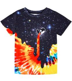 AIDEAONE Jungen T-Shirts Sommer Tops Bunt Drucken Lustig Kinder T-Shirt 13-14 Jahre,Galaxie und Batik,L von AIDEAONE
