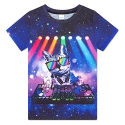 AIDEAONE Kinder Jungen T-Shirts Sommer Tops Bunt Drucken T-Shirt 15-16 Jahre,DJ Katze,XL von AIDEAONE