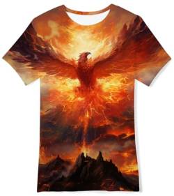 AIDEAONE Kinder Jungen T-Shirts Sommer Tops Bunt Drucken T-Shirt 15-16 Jahre,Roter Phönix,XL von AIDEAONE