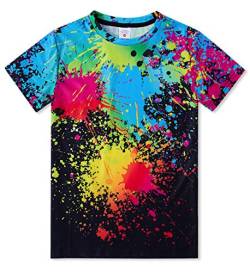 AIDEAONE Kinder Jungen T-Shirts Sommer Tops Bunt Drucken T-Shirt Kostüm Fasching 13-14 Jahre,Bunt A,L von AIDEAONE