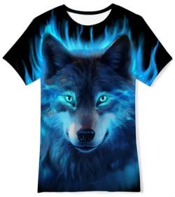 AIDEAONE Kinder Jungen T-Shirts Sommer Tops Wolf 3D Drucken T-Shirt 13-14 Jahre,L von AIDEAONE