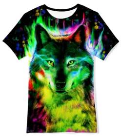 AIDEAONE Kinder Jungen T-Shirts Sommer Tops Wolf 3D Drucken T-Shirt 6-8 Jahre,S von AIDEAONE