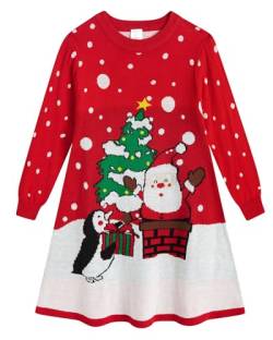 AIDEAONE Kinder Weihnachts Strickkleid für Mädchen X-Mas Partykleid Weihnachtsmann Pullover Kleid Rot von AIDEAONE