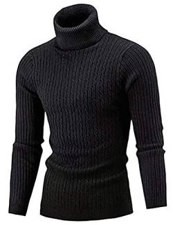 AIDEAONE Männer Pullover Rollkragen Turtleneck Strickpullover Stehkragen Sweater Slim Fit Basic Feinstrick Rollkragenpullover Schwarz von AIDEAONE