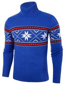 AIDEAONE Männer Pullover Rollkragen Turtleneck Strickpullover Stehkragen Sweater Slim Fit Pullover Feinstrick Rollkragenpullover Blau von AIDEAONE