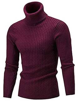 AIDEAONE Männer Rollkragen Turtleneck Strickpullover Stehkragen Pullover Sweater Slim Fit Basic Feinstrick Rollkragenpullover Dunkelrot von AIDEAONE